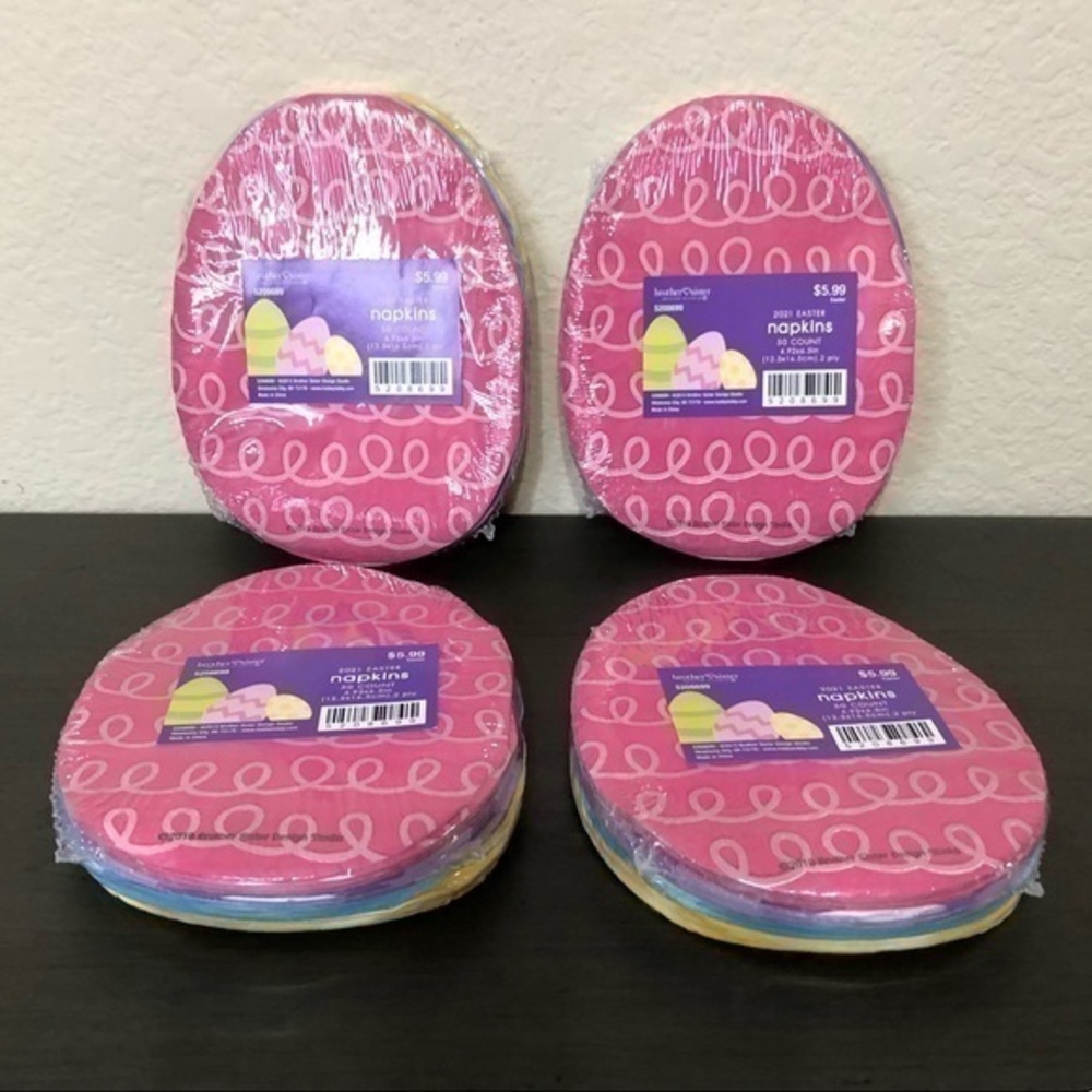 Easter Napkins 4 Packages Egg Shapes Pink Purple Blue Yellow Table Decor Party